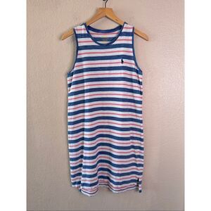 Polo Ralph Lauren Striped Sleeveless Dress Womens Small Blue Pink Logo Preppy